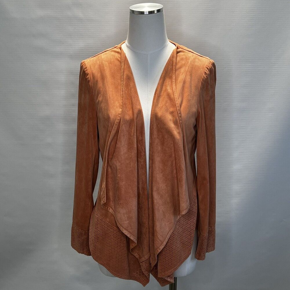 Chicos Blazer Womens Size 1 Medium Open Face Autumn Orange Waterfall Jacket Fall